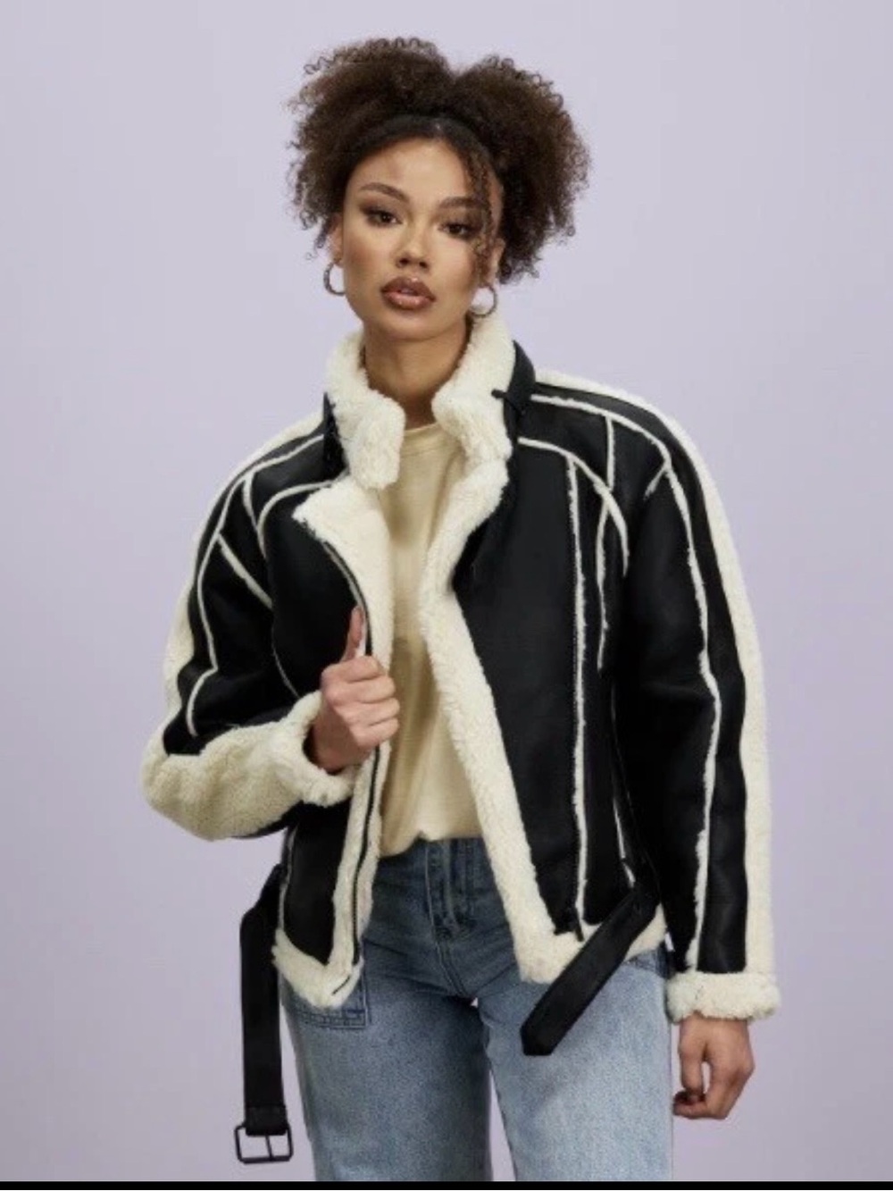 Missguided Borg Belted Aviator Jacket